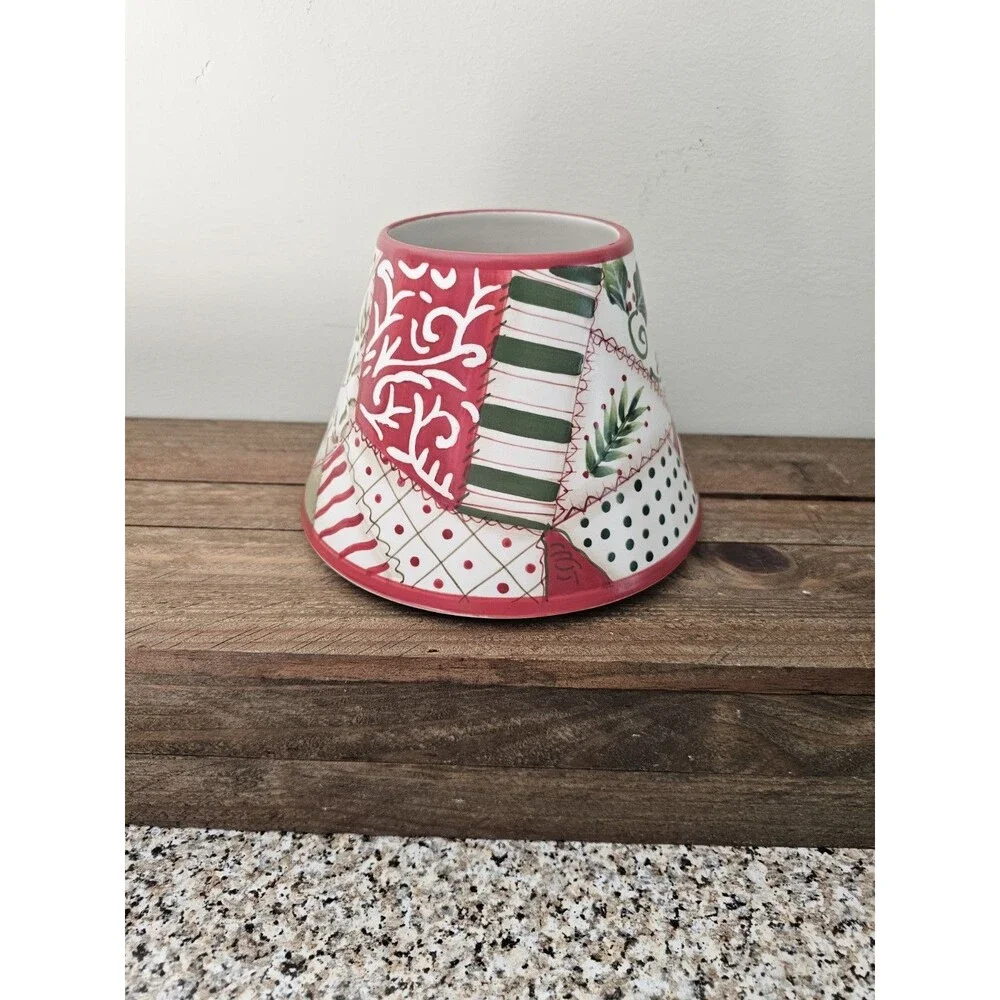 Yankee Candle Ceramic Shade Holiday Christmas Quilted Design Clean Red Green